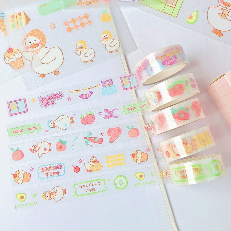Set Hộp Washi Tape &amp; Sticker nhiều mẫu cute - Hộp 5 cuộn washi tape + 10 sticker dễ thương - Corgi Shop