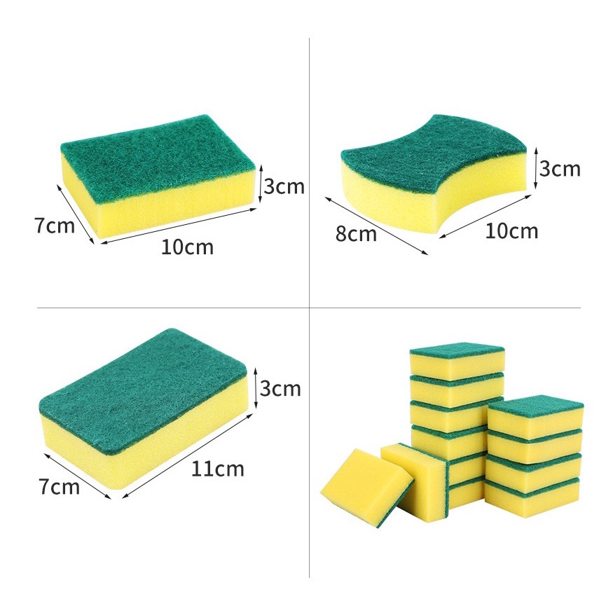 Set 10 Miếng Bọt Biển Hai Mặt Dùng Để Lau Chùi Chén Dĩa / Làm Sạch Nhà Bếp