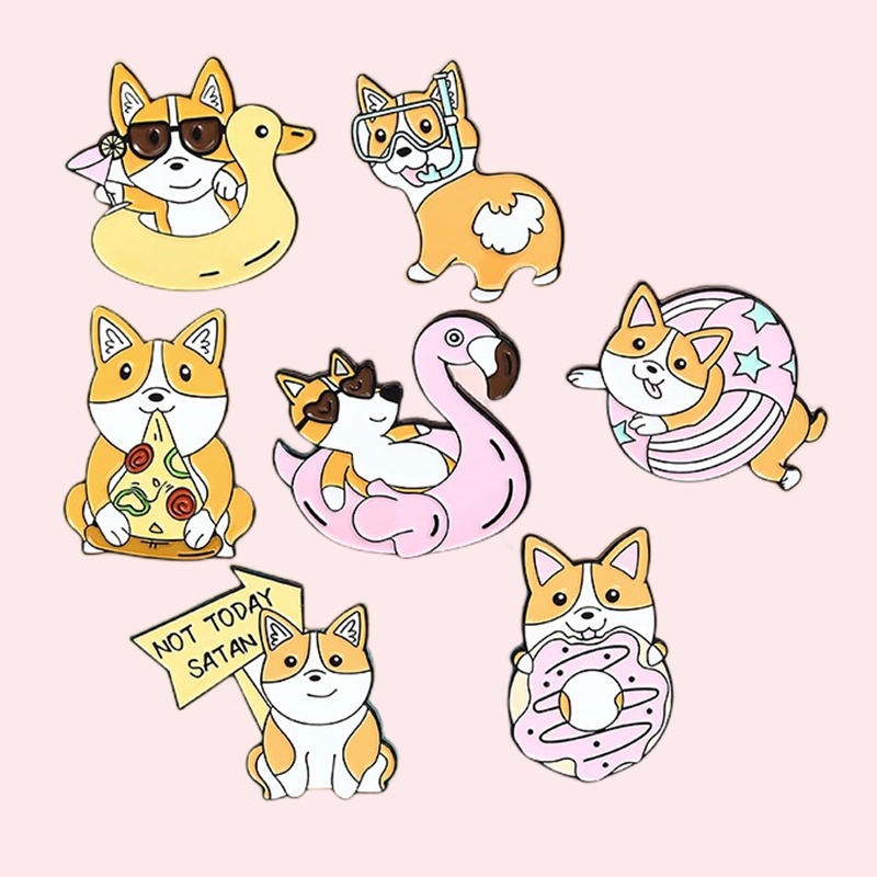 Ghim Cài Áo Hình Mông Cún Corgi/Chim Hồng Hạc Hoạt Hình Dễ Thương Thời Trang Mùa Hè
