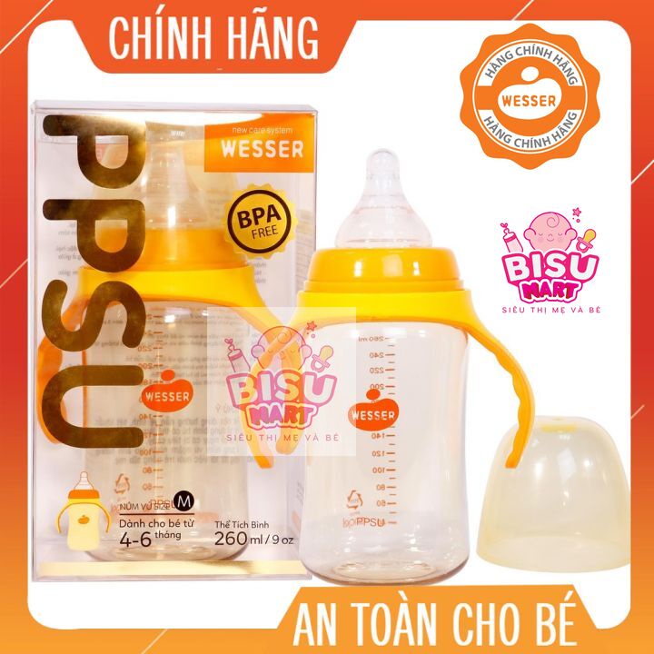 Bình sữa Wesser Cổ rộng PPSU 180ml - 260ml