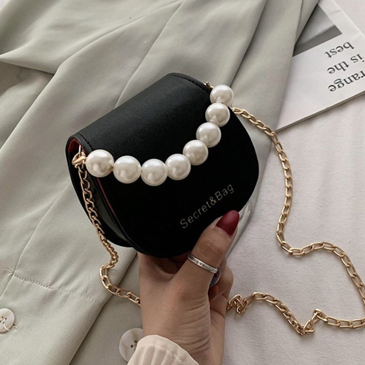 Túi Xách Nữ Túi Xách Dây Xích Đeo Vai Đính Ngọc Trai Nhân Tạo Phong Cách Hàn Quốc