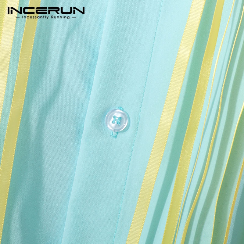 Áo sơ mi INCERUN ngắn tay tua rua nhiều màu thời trang cho nam