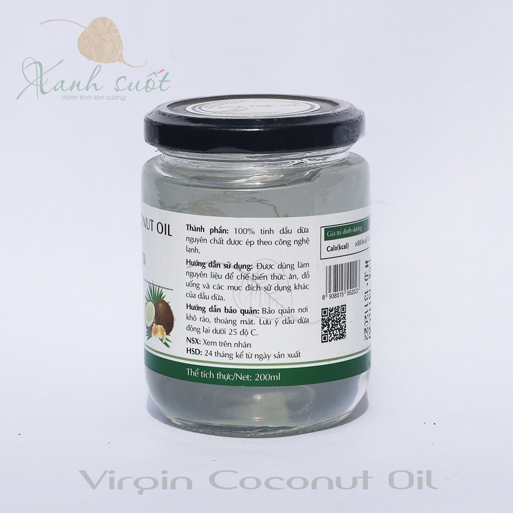 [Nhân Thùy] Dầu Dừa Ép Lạnh Nhân Thùy- Virgin Coconut Oil- Natural, Cold Pressed- Tinh Dầu Dừa Nhân Thùy [Xanh Suốt]