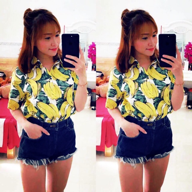Áo sơ mi chuối nền trắng