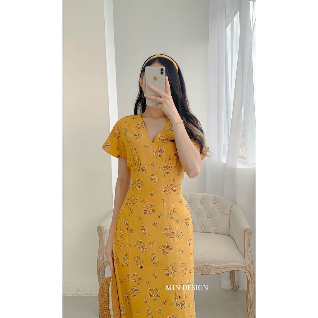 Váy maxi hoa vàng MIN DESIGN | BigBuy360 - bigbuy360.vn