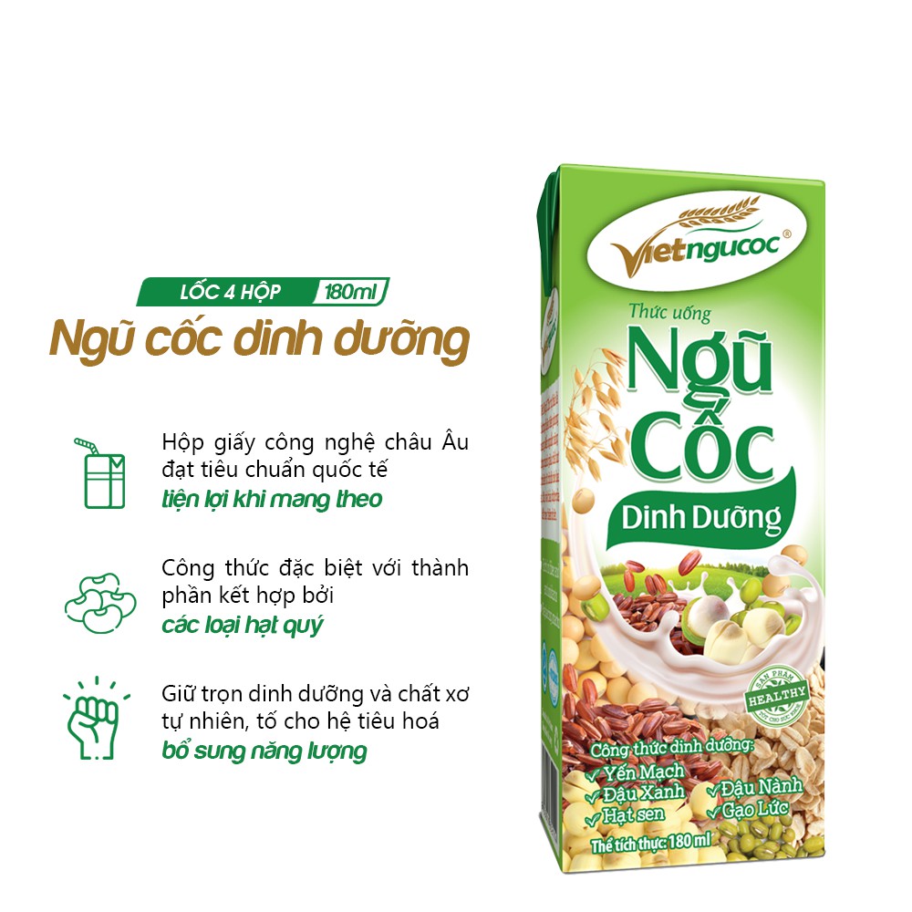 Thức uống Ngũ cốc dinh dưỡng Việt Ngũ Cốc lốc 4 hộp - 180ml/hộp