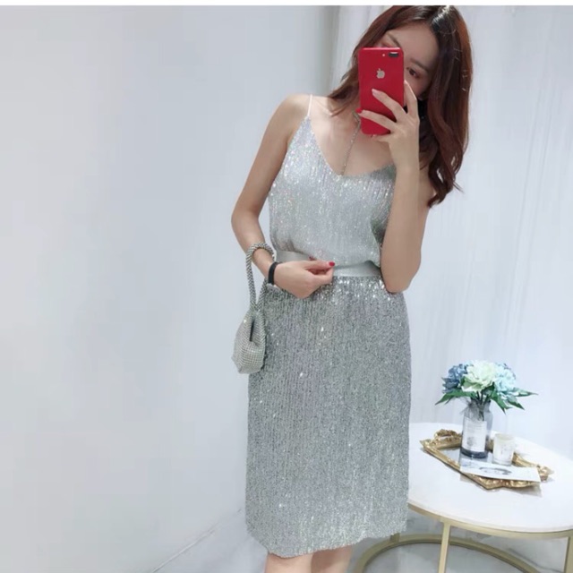 Áo 2 dây kim sa cổ V