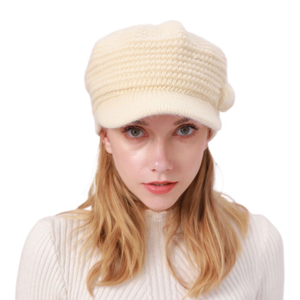 Mũ Nồi Dệt Kim Phối Lông Thỏ Thời Trang Thu Đông Cho Nữ