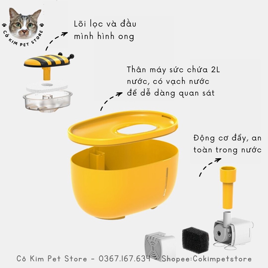 Máy lọc nước cho mèo hình chú ong dung tích 2000ml