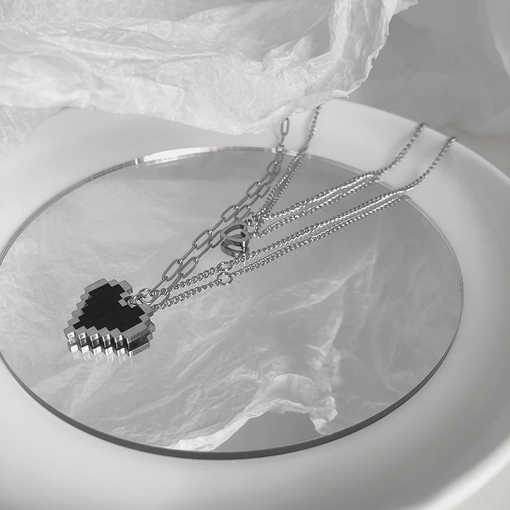 Set 2 dây chuyền MAYEBE LAVEND bằng thép titan mặt hình trái tim màu đen phong cách Hàn Quốc cá tính dành cho nữ