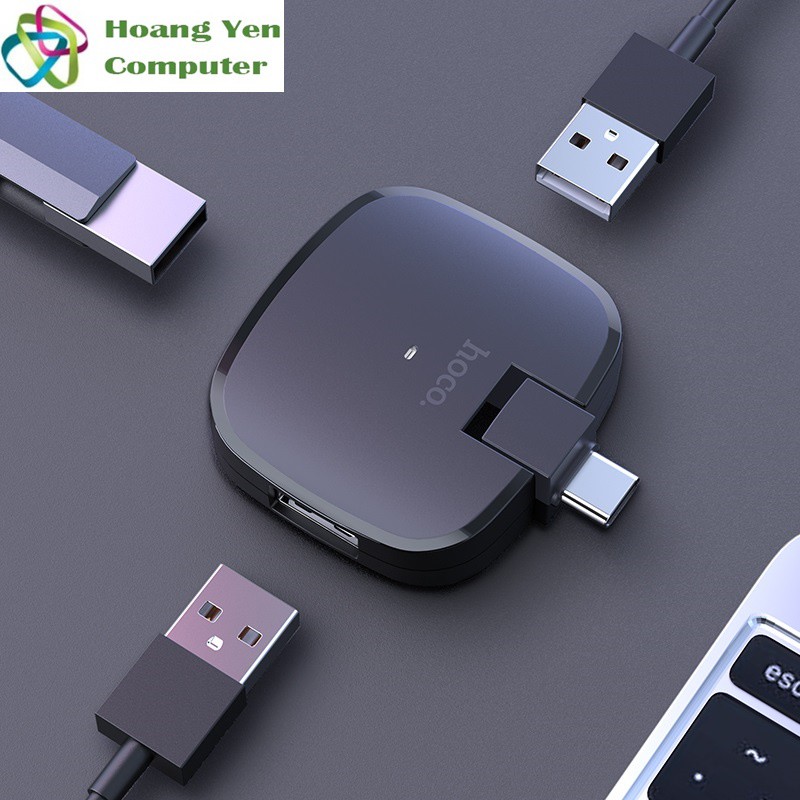 Hub Chuyển Đổi USB TYPE C Ra 3 Cổng USB Hoco HB11 cho Laptop, Điện Thoại - BH 1 năm