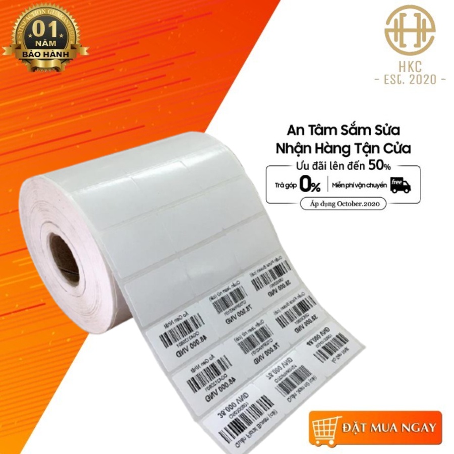 Giấy In Mã Vạch 3 Tem Nhiệt 35x22 mm, 105x22 mm dùng cho máy in tem khổ K110, in tem mã vạch Sapo,Kiot,...
