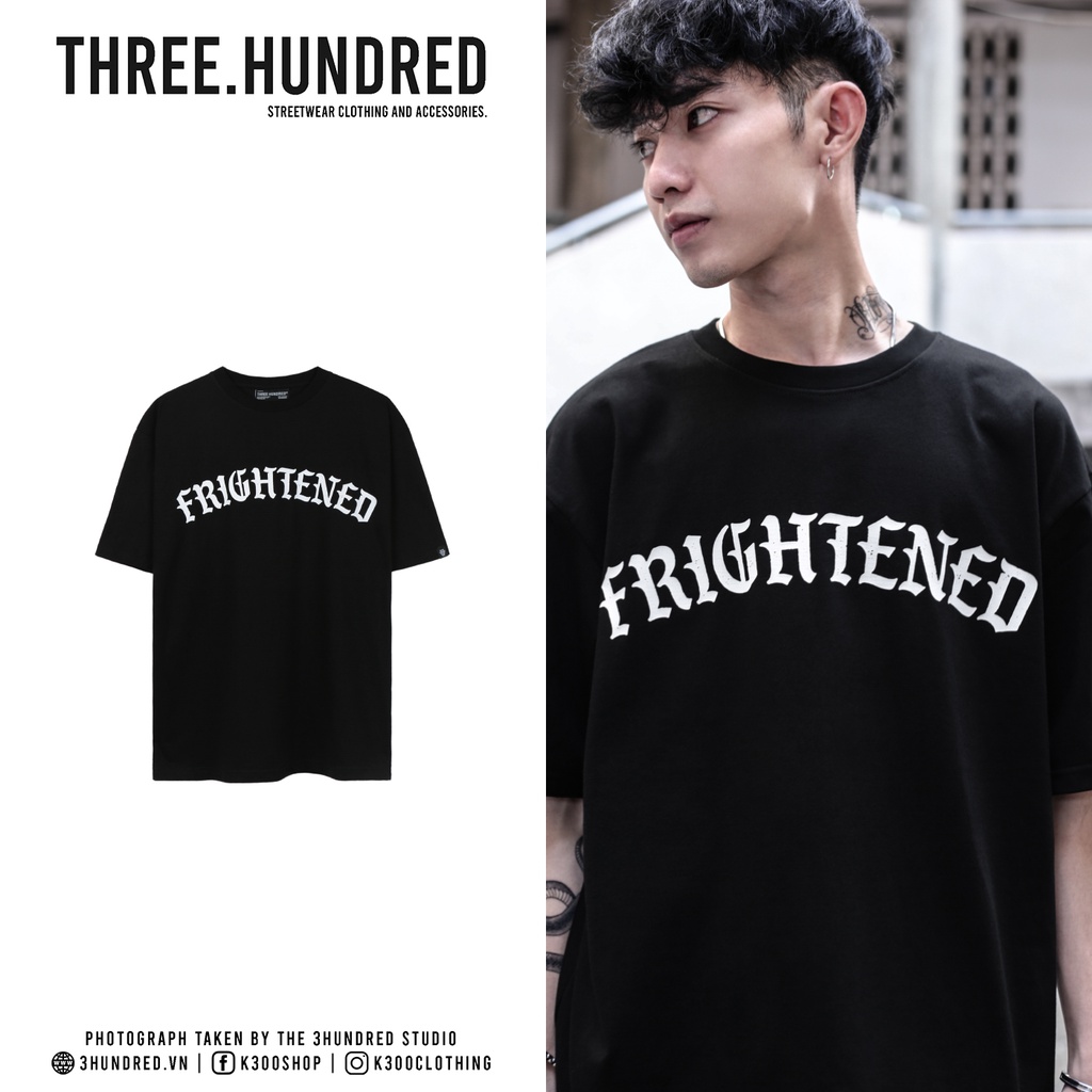 Áo Thun Frightened In Chữ Trắng Cổ Tròn Đơn Giản Màu Đen Chất Liệu 100% Cotton Form Rộng Thoải Mái | BigBuy360 - bigbuy360.vn