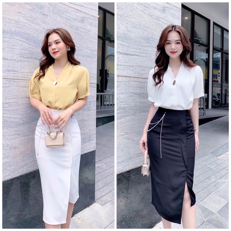⚡️BÁN SỈ⚡️Áo sơmi cổ V xếp ly 3 màu