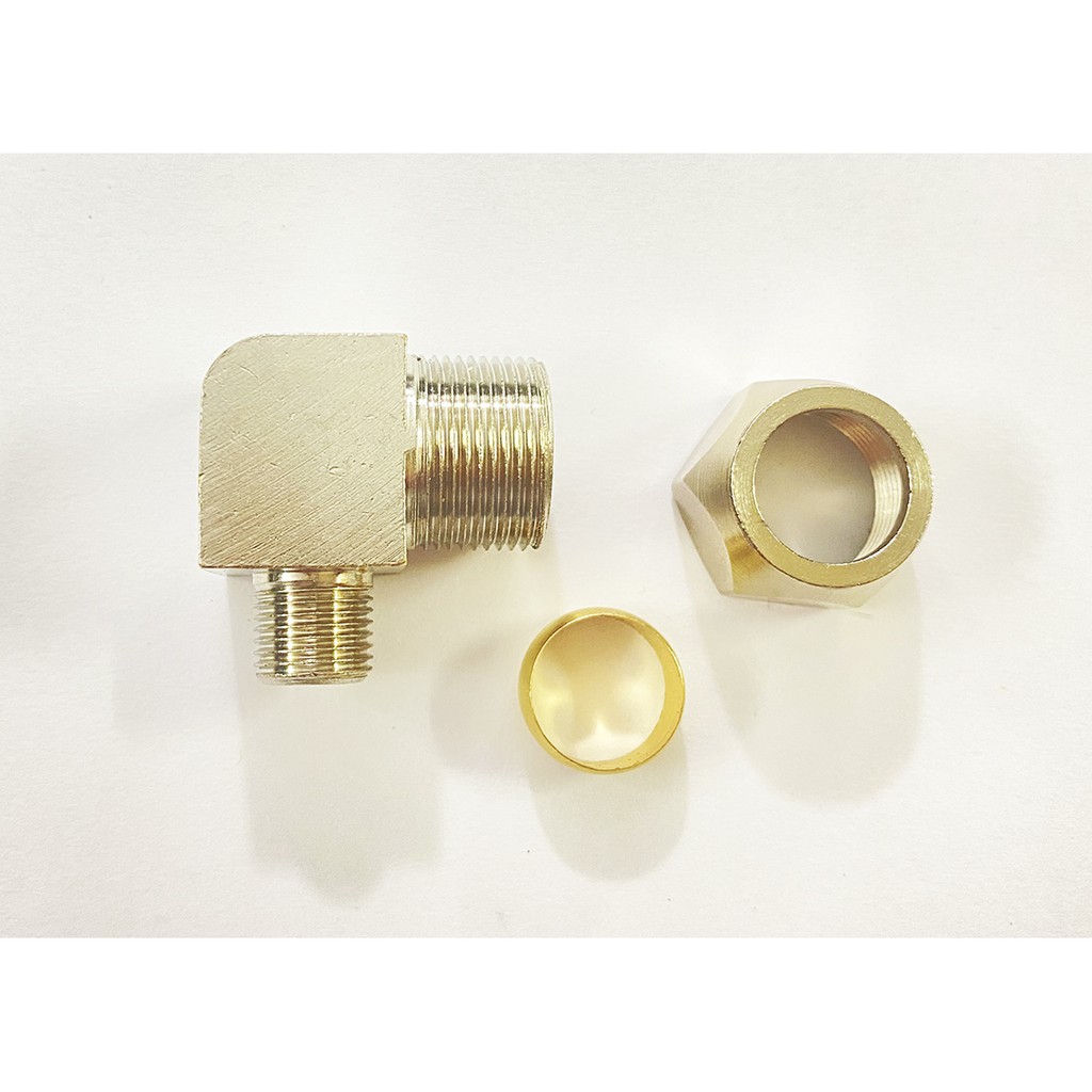 Khớp nối nhanh hình L mã QE 04 - khuỷu nối van xả góc vuông van xả nhanh khuỷu tay ốc có vòng tròn bằng đồng pkb