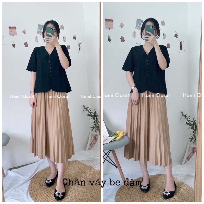 Chân váy xếp ly vải dày dặn dáng dài hàng chuẩn quảng châu mã 803