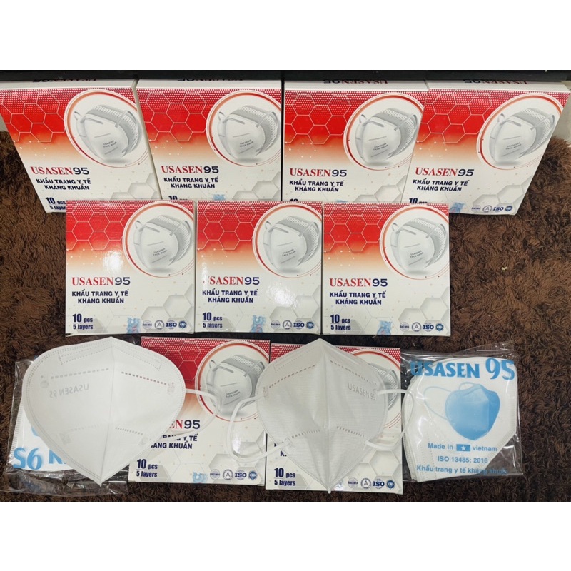 [Hộp 10 cái] Khẩu Trang N95 5 Lớp Không Van USASEN 95 Lọc Bụi Siêu Mịn, Kháng Khuẩn