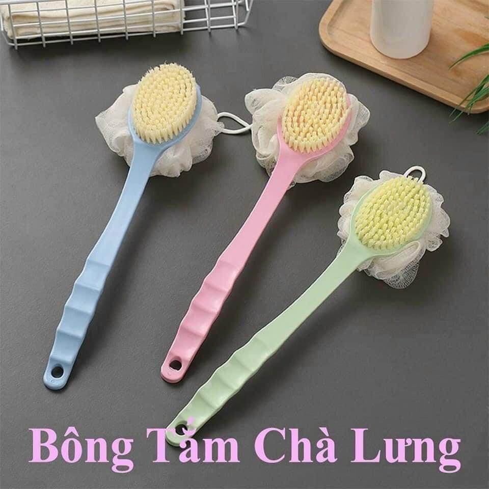 Cọ lưng tắm 2 đầu có cán cầm - bông tắm kèm bàn chải - có dây móc treo