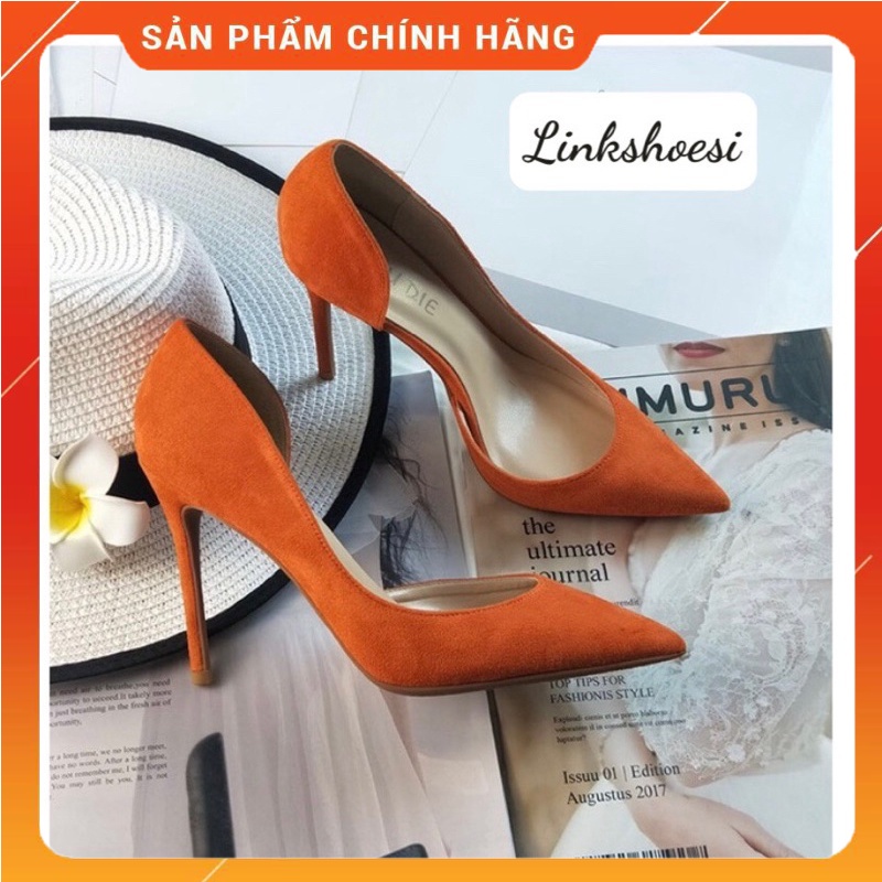 Giày cao gót khoét eo da lộn thời trang nữ, 2 màu đủ size DT01