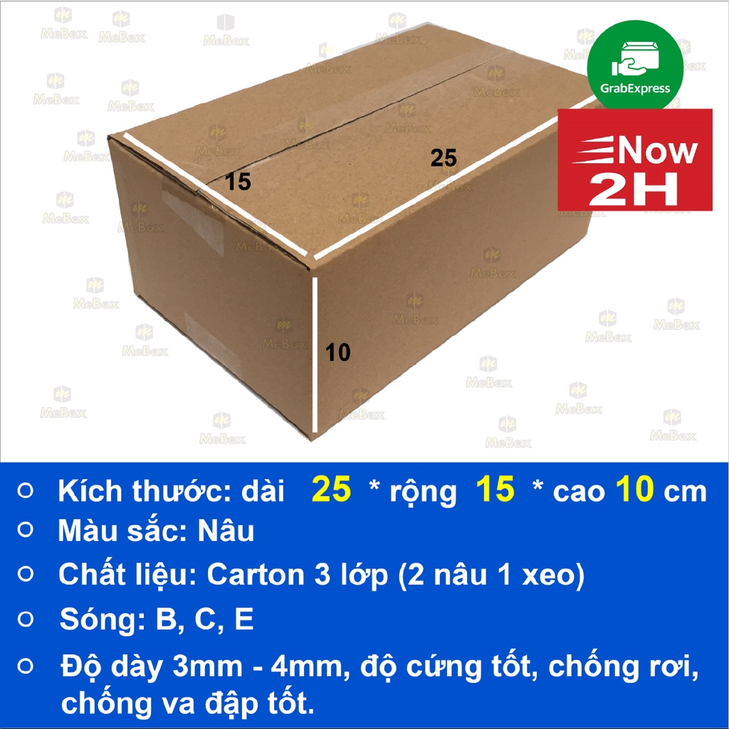 thùng hộp carton gói hàng 25x15x10 bộ 50 không in