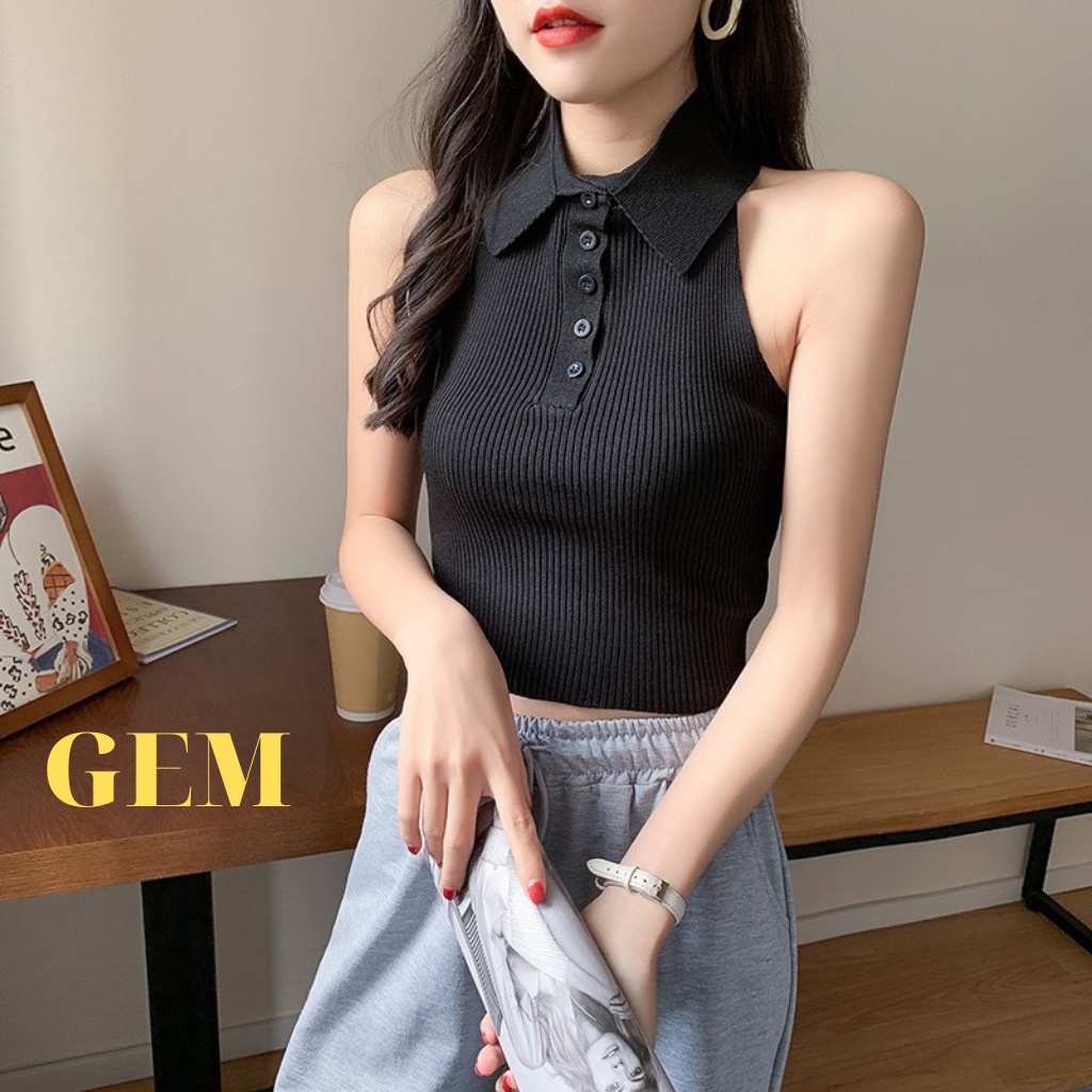 Áo croptop ba lỗ nữ kiểu hàn quốc cổ bẻ , áo polo nữ yếm sexy