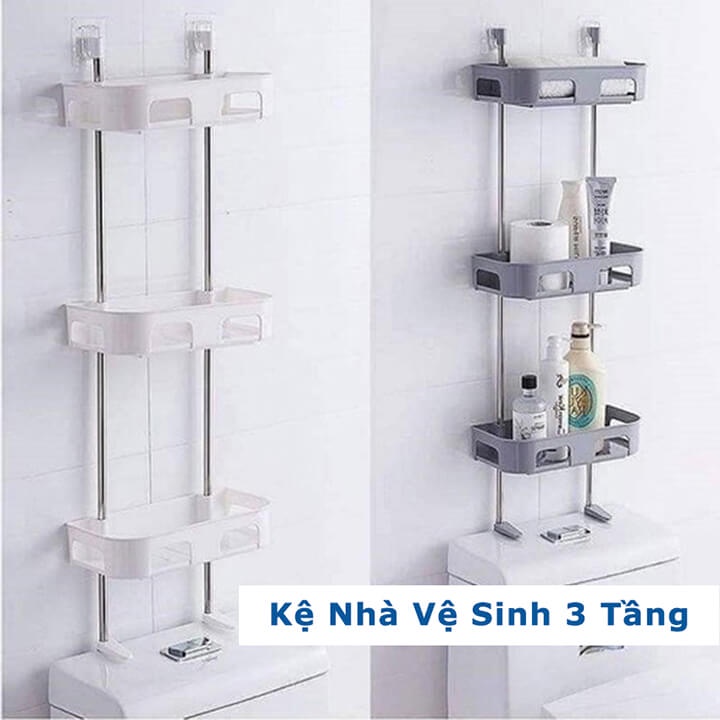 Kệ 3 tầng để trên bồn cầu nhà vệ sinh tiết kiệm không gian, kệ đa năng để đồ nhà tắm, nhà bếp tiết kiệm không gian