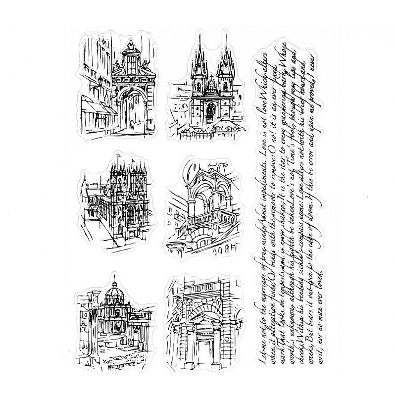 Mẫu Tem Sillicone Trong Suốt Họa Tiết Tòa Nhà Đa Dạng Trang Trí Scrapbook