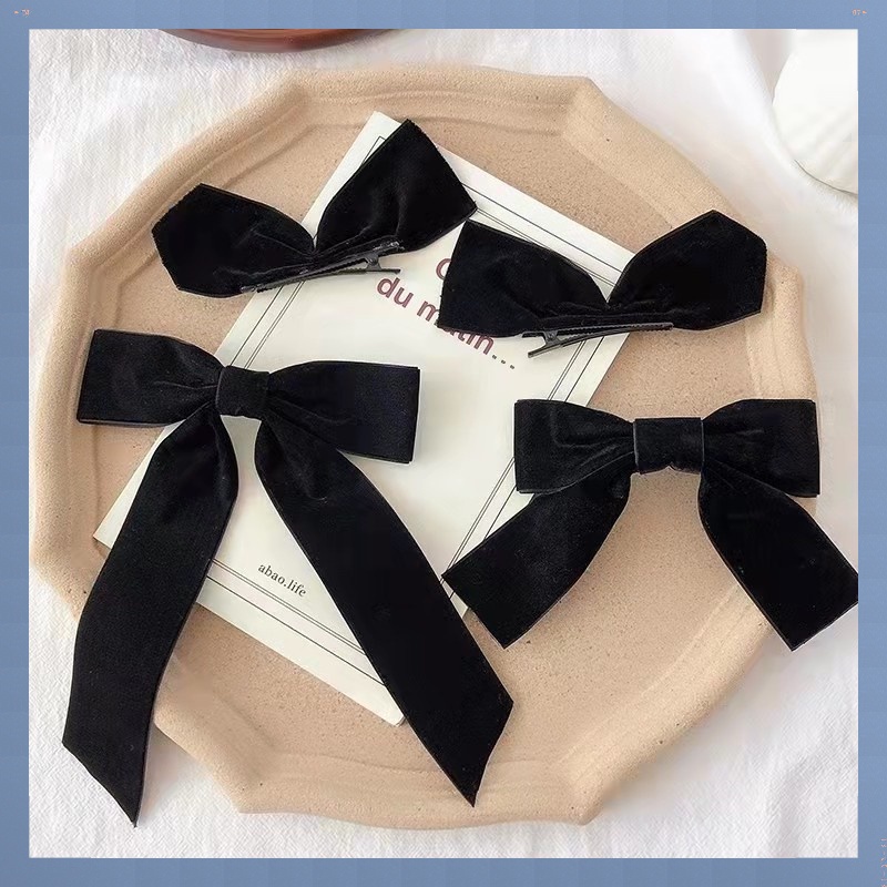 Kẹp Tóc Hình Nơ Bằng Nhung Màu Đen Phong Cách Đơn Giản Thời Trang 2023