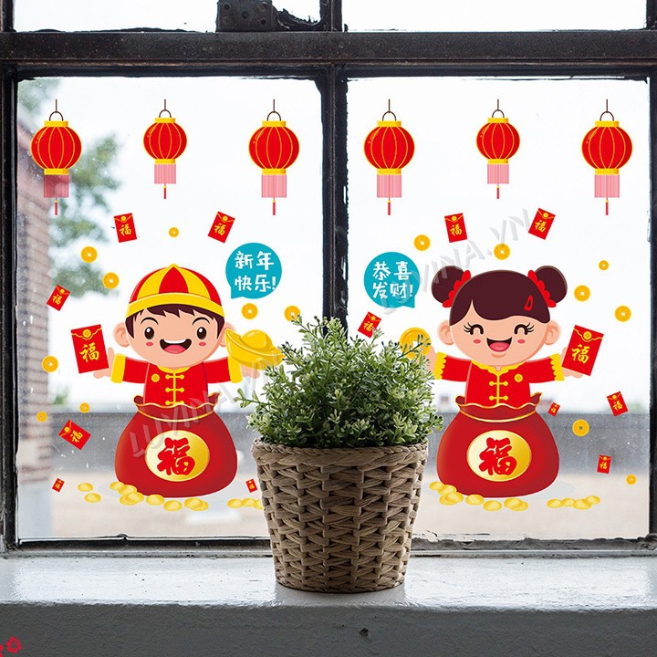 Decal dán kính noel Hàn Quốc- trang trí nhà cửa, văn phòng, quán cafe, cửa hàng-Tết đoàn viên