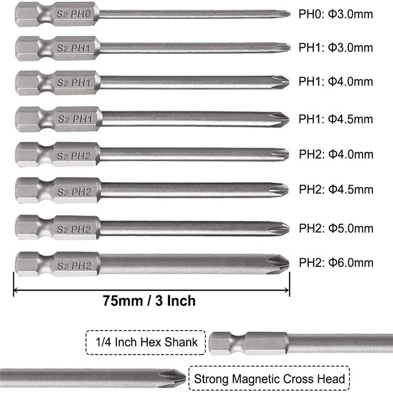 Bộ Mũi Vít Đầu Bake Từ Tính Chân Lục Giác Thép S2 Các Kích Cỡ (Xem Phân Loại)