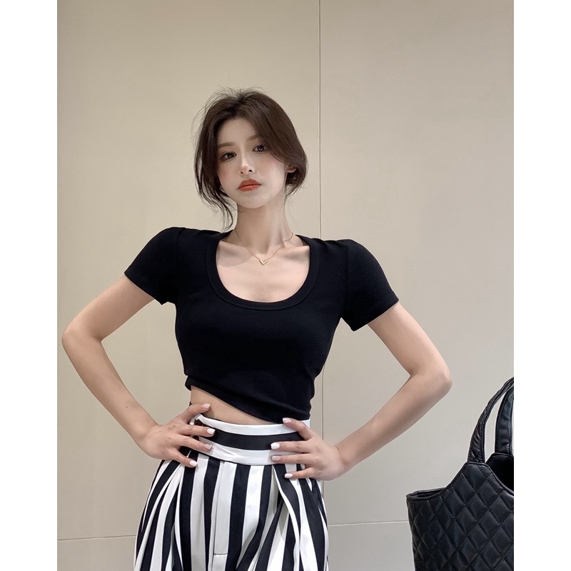 Áo Croptop Thun Gân Trơn Basic LSEOUL A2459 Thoáng Mát Trẻ Trung Năng Động