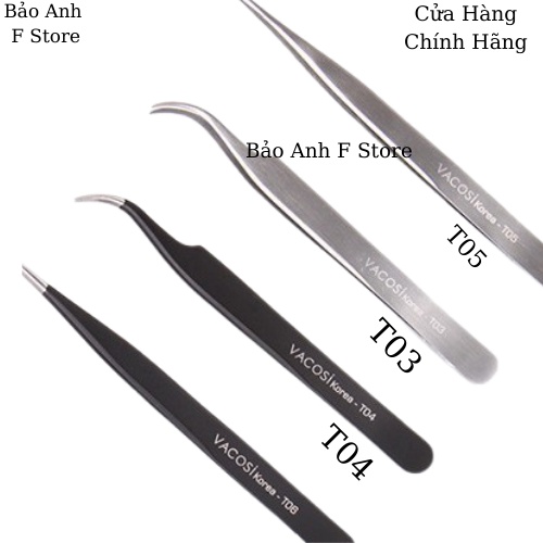 Nhíp Đầu Bằng Vacosi Flat Tweezers T01 - Cán đen