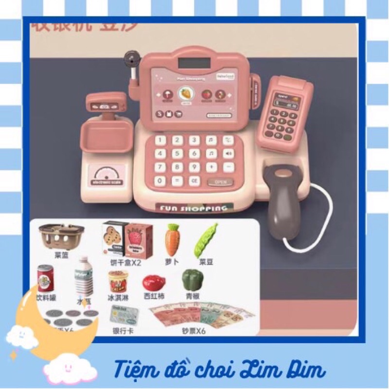 Bộ đồ chơi máy tính tiền siêu thị có màn hình tính tiền tự động, có micro, âm thanh vui nhộn