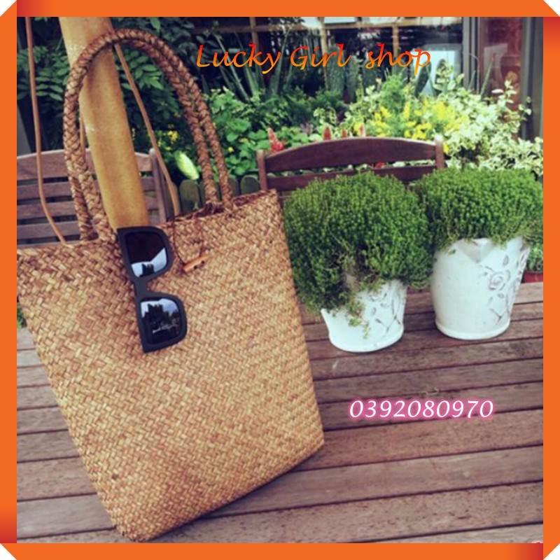 Túi Cỏ Bàng Phong Cách Đồng Quê Rustic Size 28*28*6cm - Hàng Việt Nam Xuất Khẩu - Lucky Girl shop