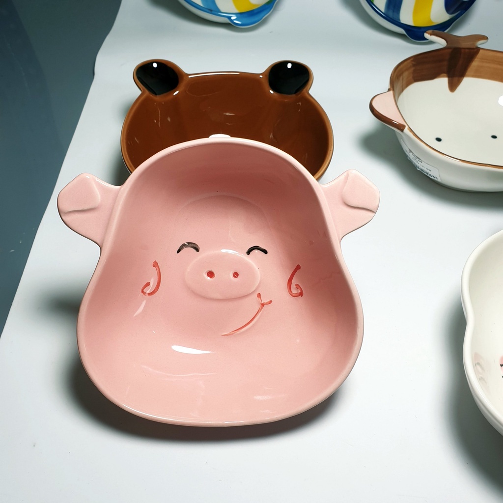 Bát Ăn Dặm Cute Cho Bé Hình Heo Hồng Dễ Thương, Chén Ăn Dặm Gốm Sứ Cao Cấp