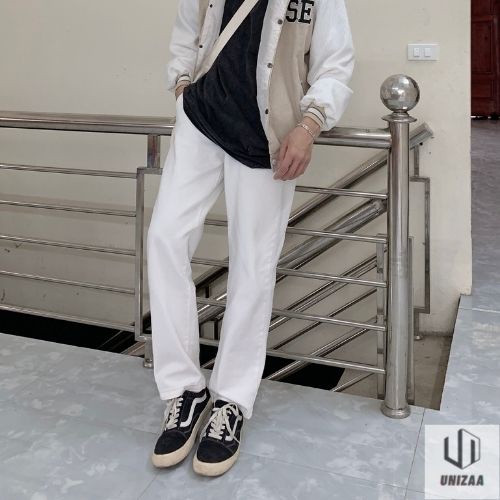 Quần jean nam ống rộng trắng đen baggy đứng chất bò cao cấp nữ không rách gối unisex rin bó form rộng QD17