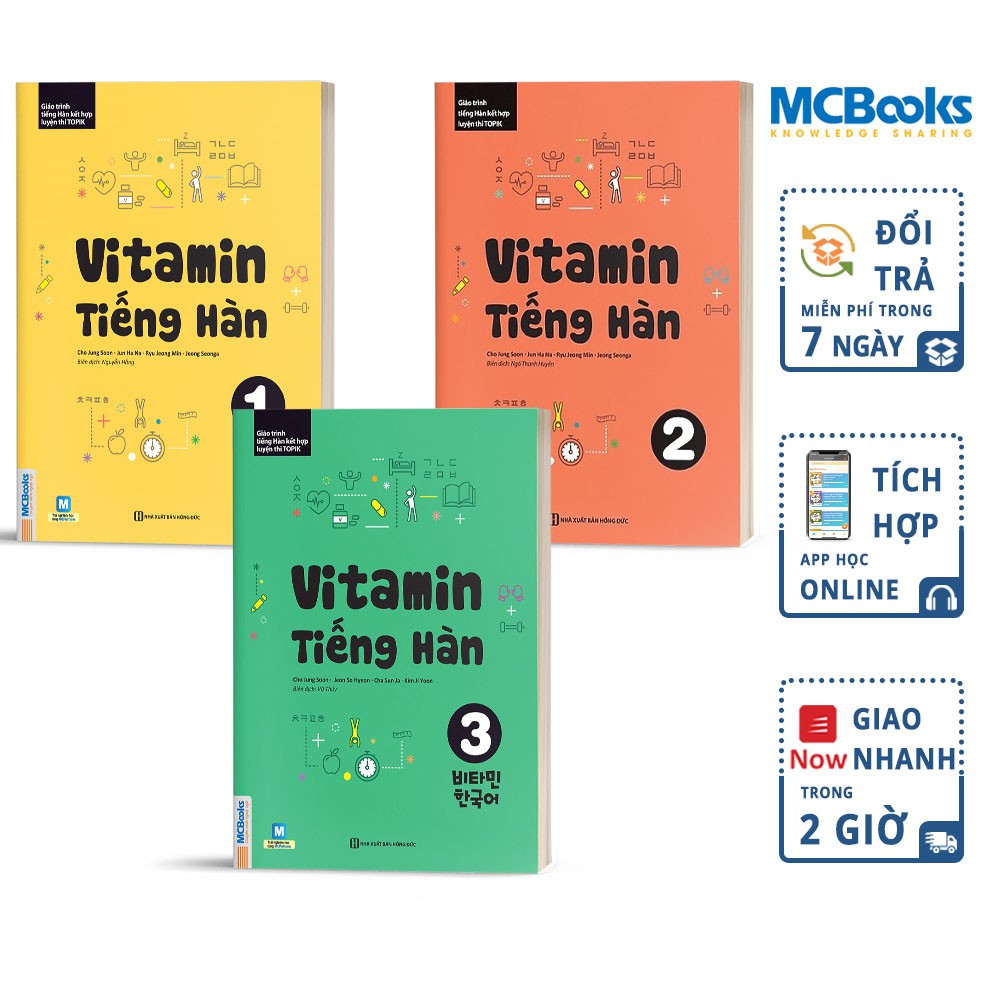 Sách Combo Vitamin Tiếng Hàn 1, 2, 3 Tài Liệu Ôn Thi Tiếng Hàn Cấp Tốc