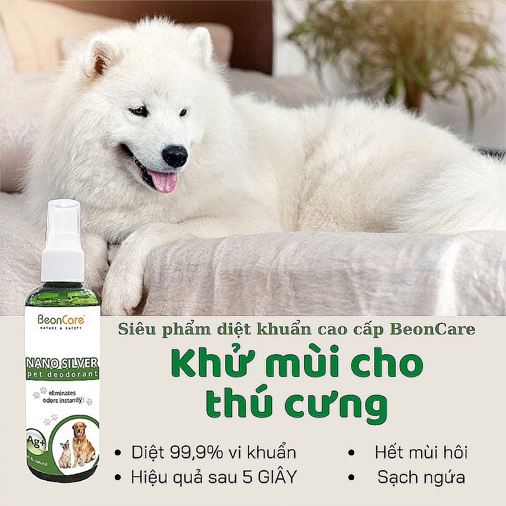 [Hiệu Quả 5S] Khử Mùi Chó Mèo, Xịt Khử Mùi Thú Cưng –BeonCare–Công Nghệ Nano Silver - 100ml. Khử mùi nước tiểu chó mèo