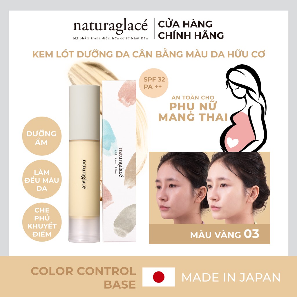 Kem lót hữu cơ naturaglacé Color Control Base (03 - Màu vàng) kiềm dầu, che phủ tự nhiên, 25ml