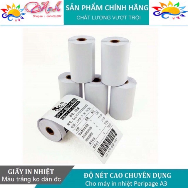 Giấy in nhiệt không dán được 80*50mm Peripage A3 🎁 tặng 1 cuộn cùng loại khi mua 10 cuộn giấy 💚