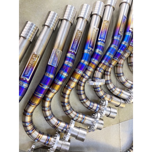 Cổ bô titan form thòng PTITANIUM combo khâu và đót cnc gắn honda wave zx nhỏ blade 2017 100 110 dream fu led future 125