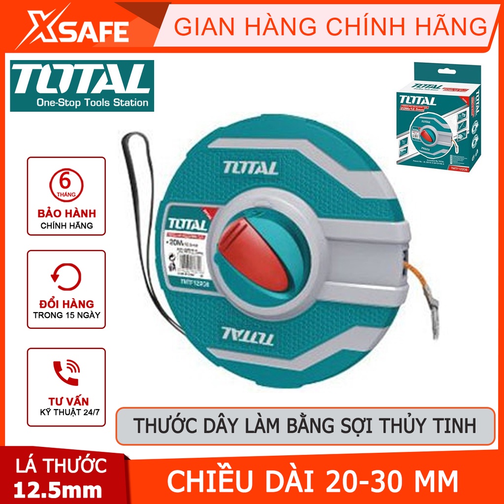 Thước dây sợi thủy tinh TOTAL Thước dây dài 20-30m, bề rộng lá thước 12.5mm, sợi thủy tinh mềm dẻo, uyển chuyển -[XSAFE]