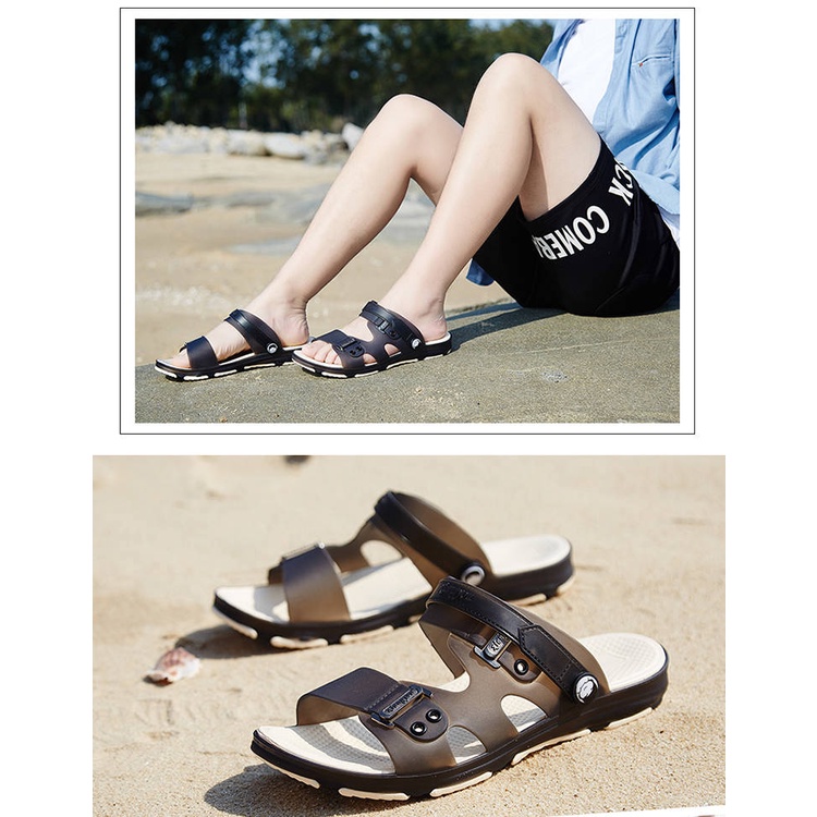 Dép da đi biển có quai hậu bằng cao su chống trơn độn đế dành cho nam