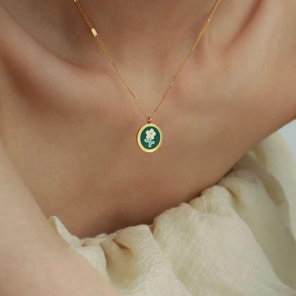 Vòng cổ Mặt Hoa Tráng Men Thời Trang Cho Nữ|Phụ Kiện Thép Titan Mạ Titan Xinh Xắn Thời Trang Cho Nữ