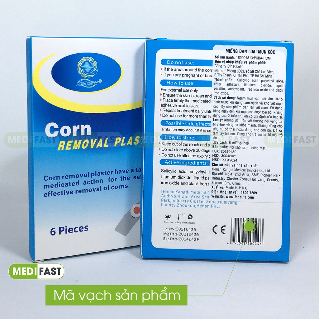 Miếng dán giảm mụn cóc Corn Removal Plaster Hộp 6 miếng dán mụn cơm, chai chân an toàn, không gây đau