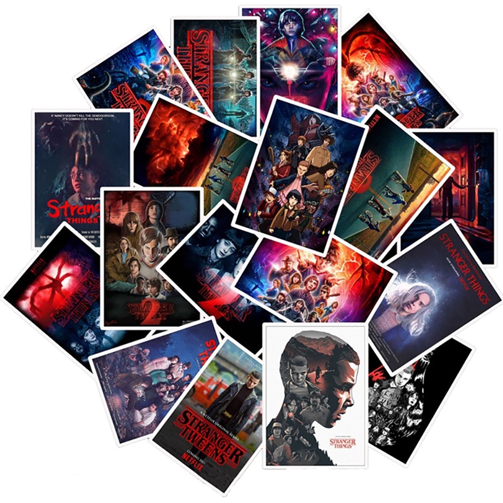 25 miếng dán PVC hình Stranger Things 3 chống nước trang trí ván trượt/ tủ lạnh/ va li/ xe máy/ đàn guitar