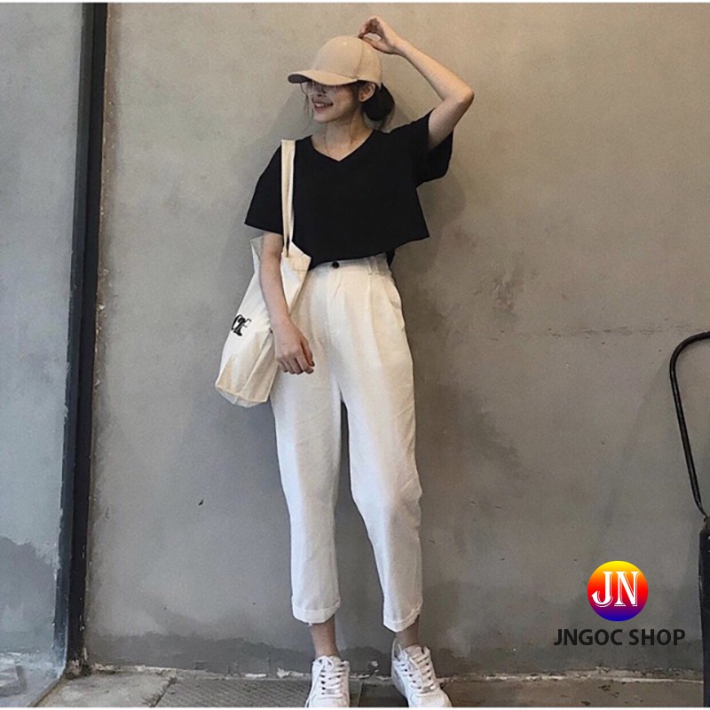 Áo croptop nữ JNgoc Shop tay ngắn cổ tim trẻ trung, Croptop tay ngắn form rộng từ 40 đến 57kg | BigBuy360 - bigbuy360.vn