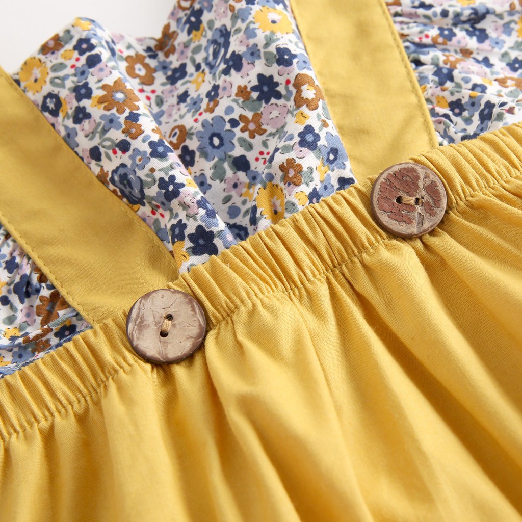 Áo liền quần ngắn Sanlutoz bằng cotton họa tiết hoa mùa hè cho bé gái