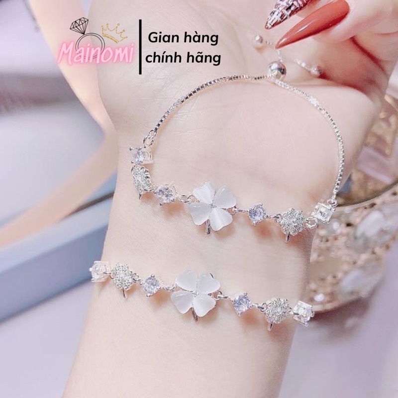 Lắc tay nữ bạc ý, dây rút điều chỉnh size, cỏ 4 lá đá lấp lánh nhẹ nhàng tinh tế Mainomi Shop Bạc Xinh