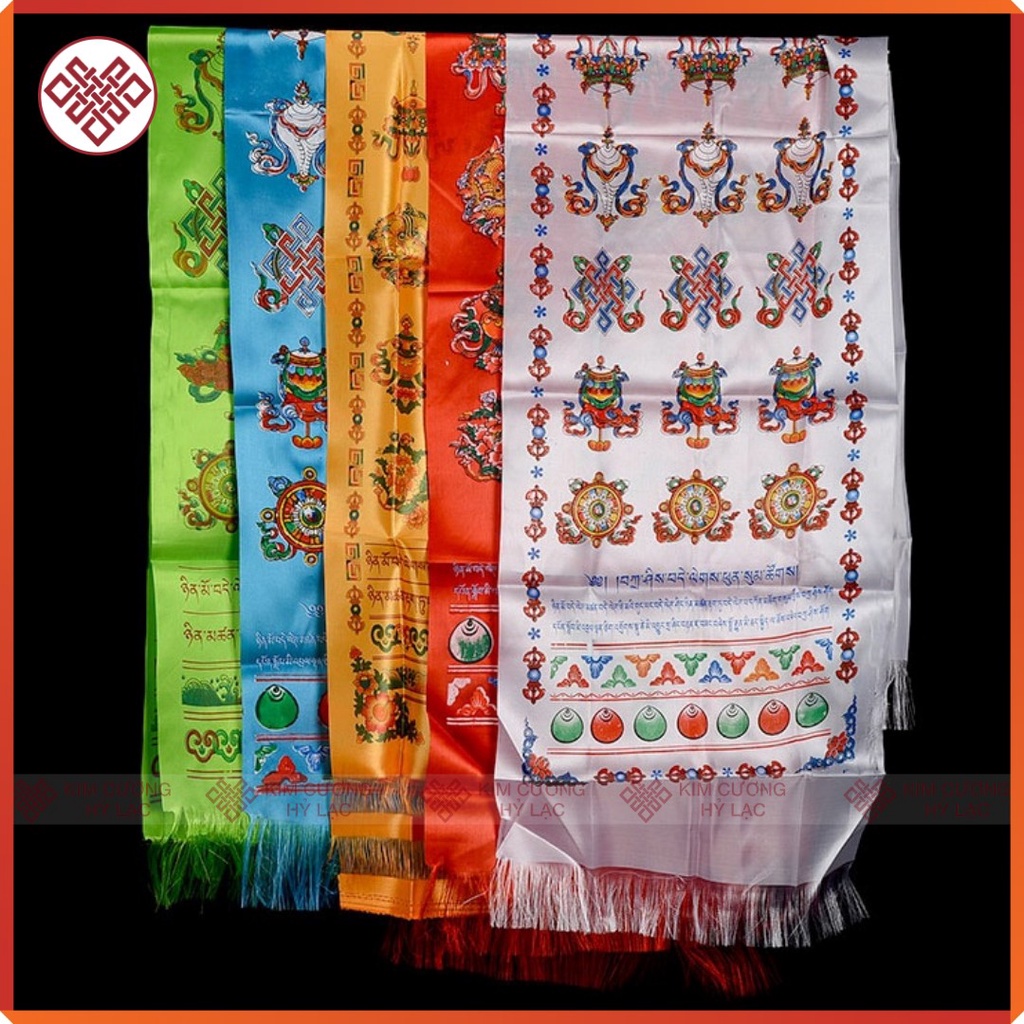 Khăn Khata Bát Cát Tường [Kim Cương Hỷ Lạc] Vẽ Màu 150X28Cm